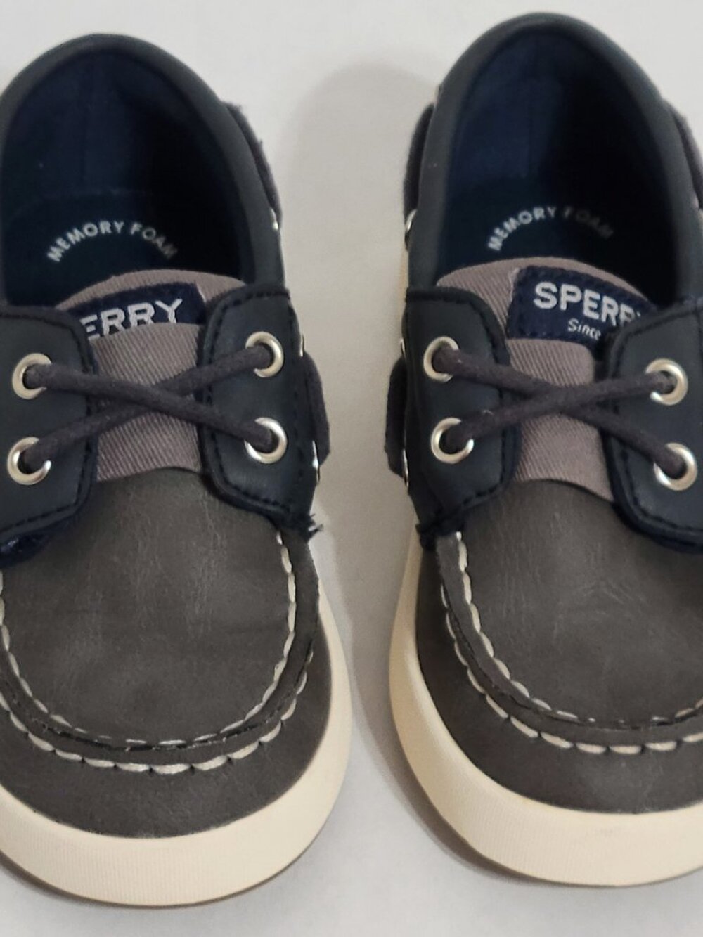Sperry Cruise Boat Jr Shoes Navy/Gray Leather Memory Foam Toddler Sz 8